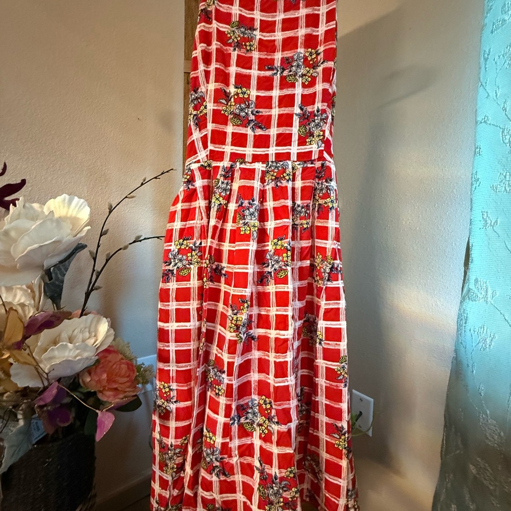 Red Floral Checkered Dress